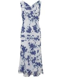 Calvin Klein - Kleedjes ,Wit ,Chiffon Geprinte Chiffon Maxi-Jurk Met Cowl-Hals - Lyst