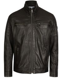 Bugatti - Jassen ,Zwart ,Katoen Leren Jas Met Biker Stijl - Lyst