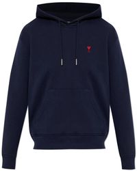 Ami Paris - Hoodies & Sweatvesten ,Blauw ,Katoen Sweatshirt Met Geborduurd Logo - Lyst
