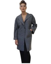 ALESSIA SANTI - Jassen ,Blauw ,Wol Grijs Houndstooth Jas - Lyst