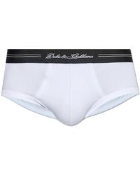 Dolce & Gabbana - Ondergoed ,Wit ,Katoen Katoenen Slip Met Logo - Lyst