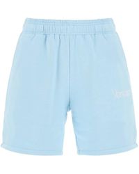 Versace - Korte Broeken ,Blauw ,Katoen Stijlvol Zwart Leren Jas - Lyst