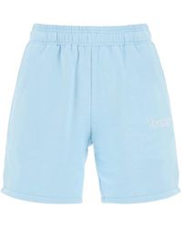 Versace - Korte Broeken ,Blauw ,Katoen Stijlvol Zwart Leren Jas - Lyst