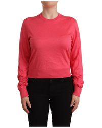 Dolce & Gabbana - Rosa seiden rundhals pullover - Lyst