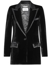 Philipp Plein - Jassen ,Zwart ,Polyester Velvet Boxy Blazer Paisley Bandana - Lyst