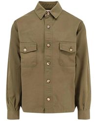 Saint Laurent - Overhemden ,Groen ,Katoen Cotton Twill Overshirt - Lyst
