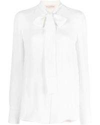 Valentino - Weiße georgette seidenbluse mit schal-detail - Lyst