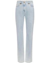 Elisabetta Franchi - Blaue palazzo jeans mit schmuckdetails,blaue baumwollhose mit gold details - Lyst