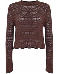 Kocca - Truien & Vesten ,Bruin ,Cropped Gebreide Top Met Lange Mouwen - Lyst