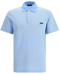 Prada - Tops ,Blauw ,Katoen Gestreepte Polo Sweater - Lyst
