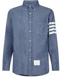 Thom Browne - Blaues chambray-hemd mit 4-bar-detail - Lyst