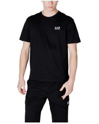 EA7 - Tops ,Zwart ,Katoen Katoenen T-Shirt Met Korte Mouwen - Lyst
