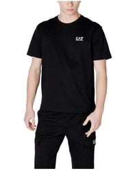EA7 - Tops ,Zwart ,Katoen Katoenen T-Shirt Met Korte Mouwen - Lyst