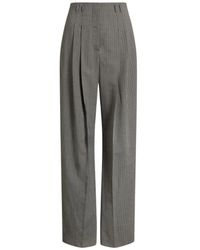 Alberta Ferretti - Broeken ,Grijs ,Wol Wijde Pantalon Met Plooien - Lyst