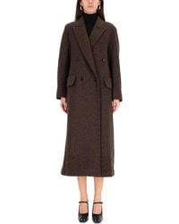 Max Mara - Lange Double-Breasted Wollen Jas Met Wolmix - Lyst