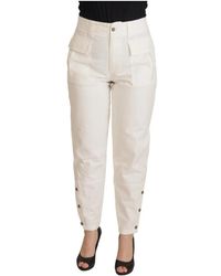 Dolce & Gabbana - Pantalones blancos de cintura alta y pierna cónica de algodón - Lyst