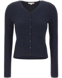 Vince - Truien & Vesten ,Blauw ,Wol Vest Met Kabels En V-Hals - Lyst