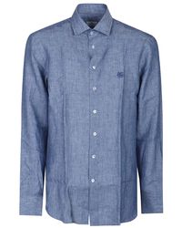 Etro - Overhemden ,Blauw ,Lange Mouw Logo Shirt - Lyst