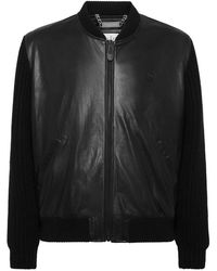 Philipp Plein - Leren Bomberjack Met Gebreide Mouwen - Lyst