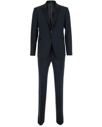 Emporio Armani - Kostuums ,Blauw ,Satijn Virgin Wool Single-Breasted Suit - Lyst