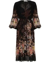 Zimmermann - Schwarzes blumenmuster v-ausschnitt kleid - Lyst