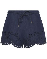 Zimmermann - Korte Broeken ,Blauw ,Denim Mahon Broderie Denim Short - Lyst