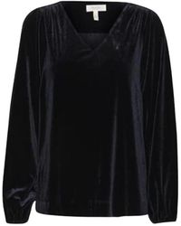Part Two - Overhemden ,Blauw ,Polyester Velourtop Blouse Topper Met Lange Mouwen - Lyst