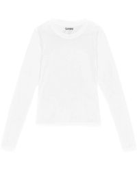 Ganni - Weißes slim fit t-shirt mit strass-design - Lyst