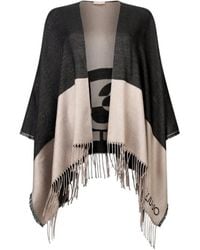 Liu Jo - Poncho Mit Fransen Und Monogramm-Logo-Patch - Lyst