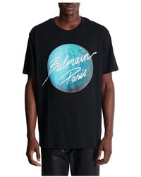 Balmain - T-Shirt Met Bedrukt Parijs-Logo En Planeet - Lyst