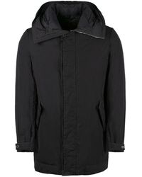 Moorer - Jassen ,Grijs ,Nylon Gewatteerde Nylon Jas Met Capuchon - Lyst