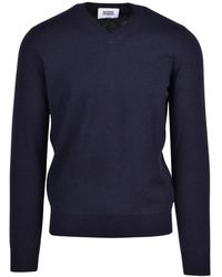 Alpha Studio - Truien & Vesten ,Blauw ,Wol Pullover Met V-Hals - Lyst
