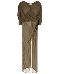 Entire studios - V-Hals Maxi Jurk Met Drapering - Lyst