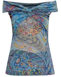 Etro - Overhemden ,Veelkleurig ,Top Met Patroon En Decoratieve Draperie - Lyst