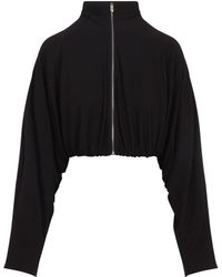 Alaïa - Hoodies & Sweatvesten ,Zwart ,Leer Draped Matte Jersey Jacket - Lyst