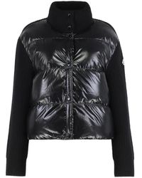 Moncler - Jassen ,Zwart ,Wol Cardigan Met Gewatteerd Voorpand - Lyst