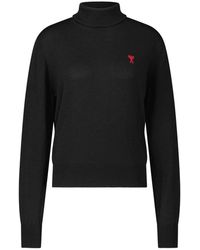 Ami Paris - Truien & Vesten ,Zwart ,Wol Wollen Coltrui Voor De Herfst - Lyst
