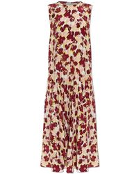 Marni - Kleedjes ,Rood ,Zijden Maxi Jurk Met Verborgen Boeketprint - Lyst