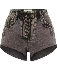 One Teaspoon - Hoge Taille Zwarte Marmer Denim Shorts - Lyst