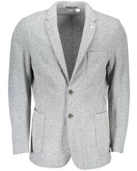 GANT - Jassen ,Grijs ,Wol Klassieke Grijze Gebreide Blazer Jas - Lyst