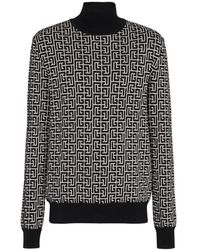 Balmain - Maglione con stampa monogramma blu navy - Lyst