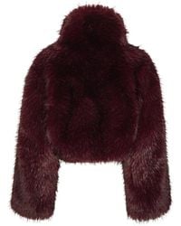 ROTATE BIRGER CHRISTENSEN - Burgundy Faux Fur Crop Jacket - Lyst
