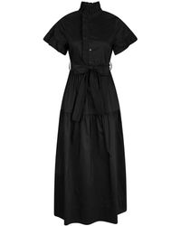 Neo Noir - Zwarte Poplin Jurk Met Ruches - Lyst