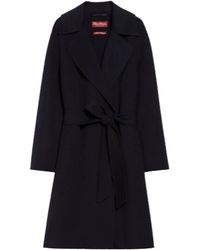 Max Mara - Jassen ,Zwart ,Wol Zwarte Wollen Jas Met Brede Revers - Lyst