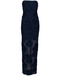 ROTATE BIRGER CHRISTENSEN - Blaues Blumen Mesh Panel Maxi Kleid - Lyst