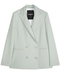Patrizia Pepe - Jassen ,Grijs ,Leer Double-Breasted Jas Met Piek Revers - Lyst