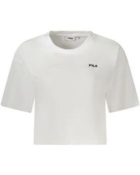 Fila - Tops ,Wit ,Katoen Witte T-Shirt Met Cropped Model En Logo-Print - Lyst
