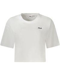 Fila - Tops ,Wit ,Katoen Witte T-Shirt Met Cropped Model En Logo-Print - Lyst