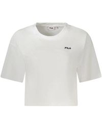 Fila - Tops ,Wit ,Katoen Witte T-Shirt Met Cropped Model En Logo-Print - Lyst