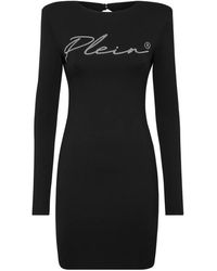Philipp Plein - Mini Dress Ls Strass Signature - Lyst